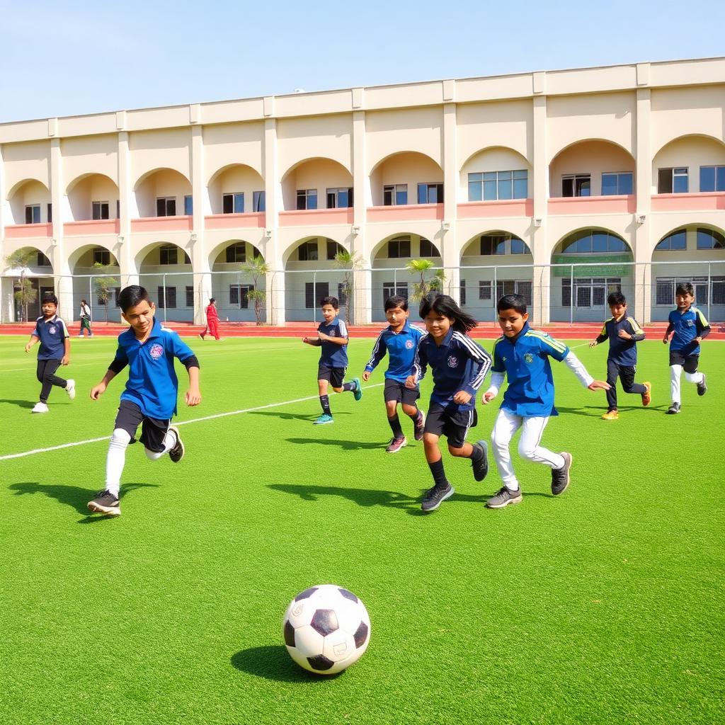 Sports ground with students playing football at G-13 Campus